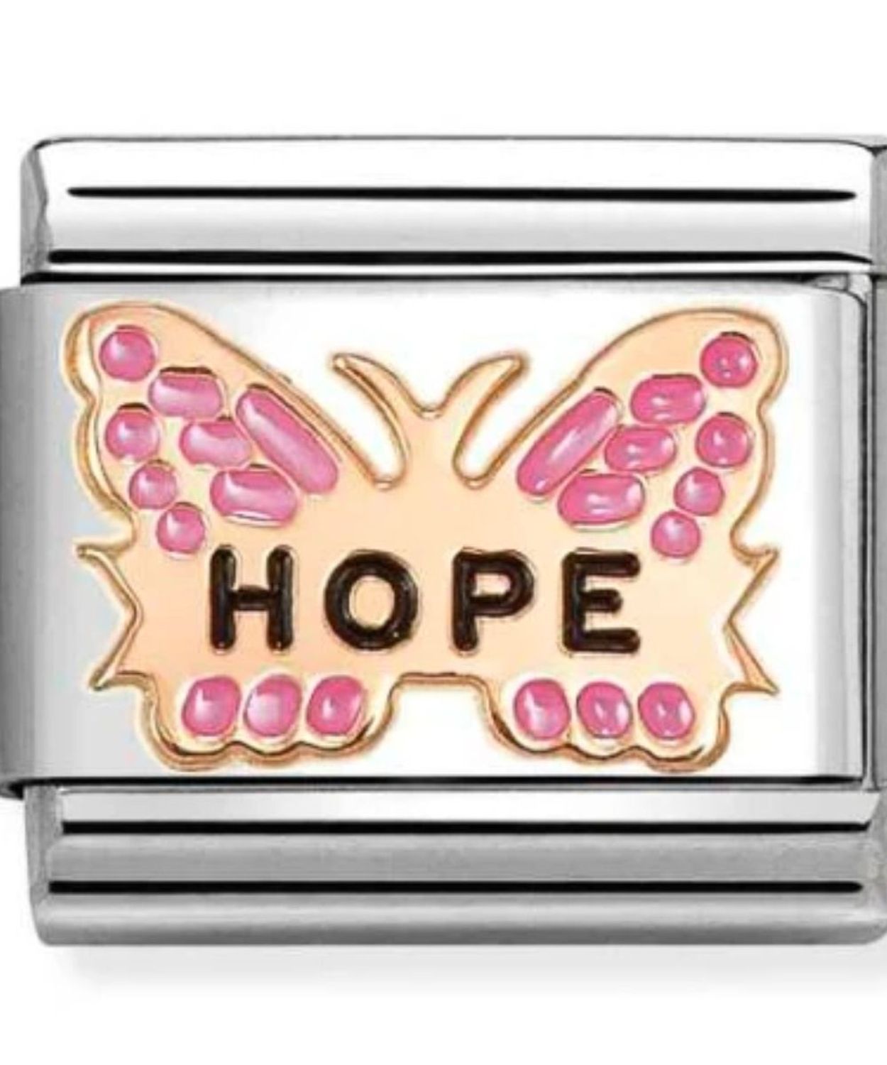 Charms NOMINATION  9K Różowy motyl z napisem HOPE Rose Gold.jpg